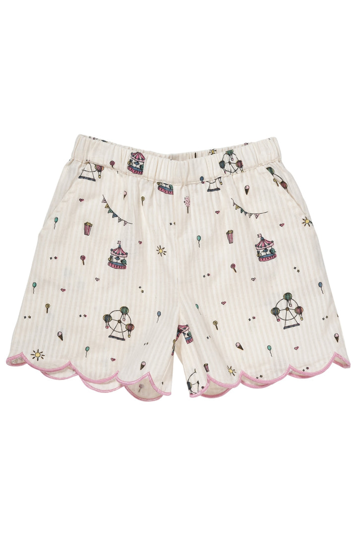 PRINTED SHORTS W. DECO EDGE - CREAM PRINT