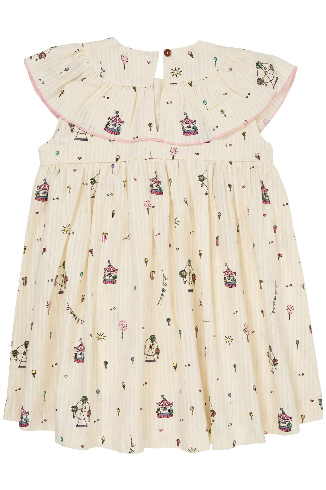 PRINTED DRESS W. FRILL - CREAM PRINT