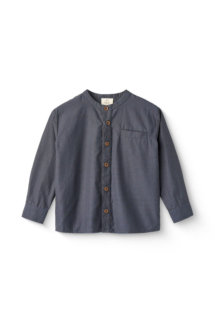 CHECK SHIRT W. PLACKET - BROWN BLUE CHECK COMB