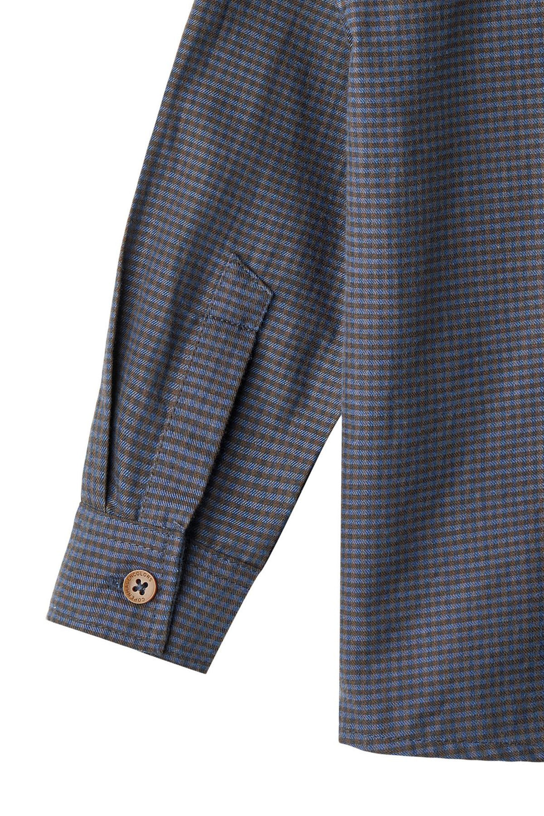 CHECK SHIRT W. PLACKET - BROWN BLUE CHECK COMB