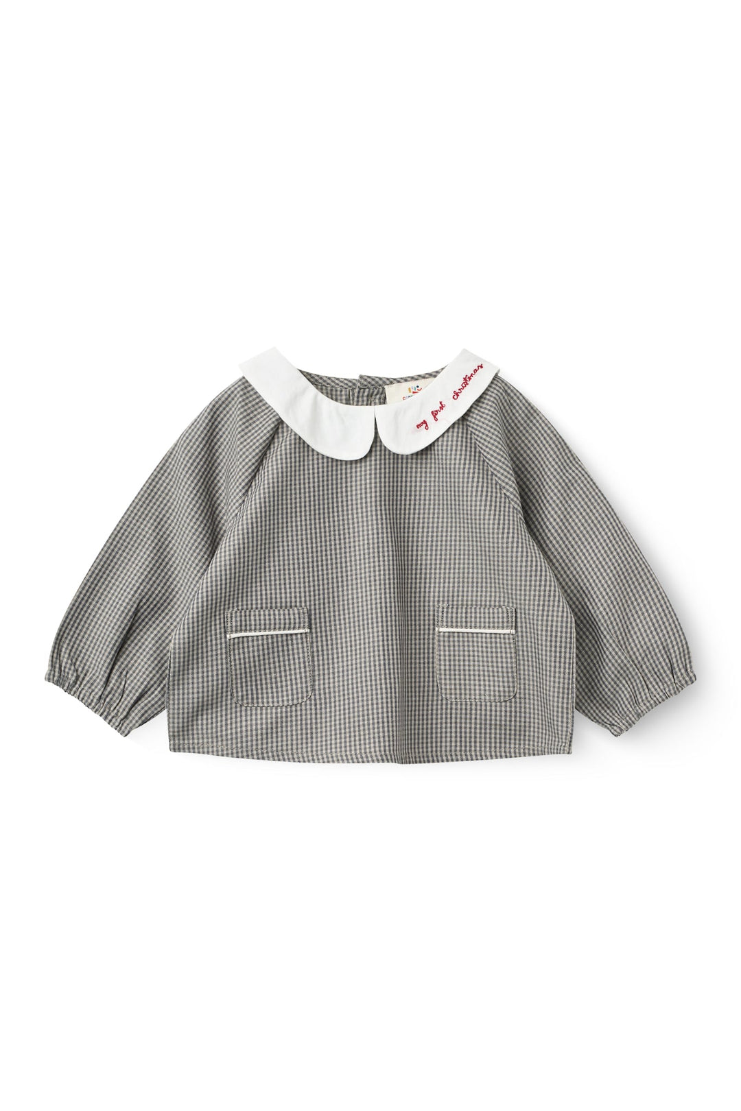 Checkered Emb. Baby Set w. Blouse and Bloomers - Grey Check Comb.