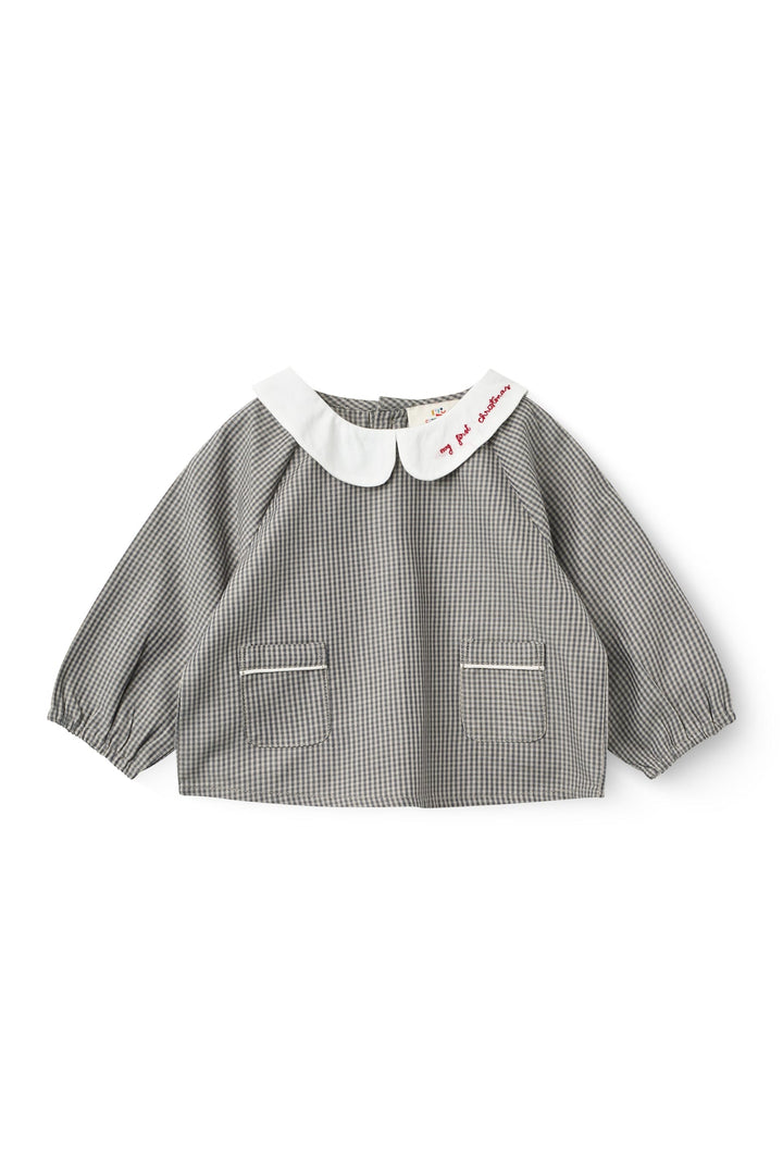 Checkered Emb. Baby Set w. Blouse and Bloomers - Grey Check Comb.