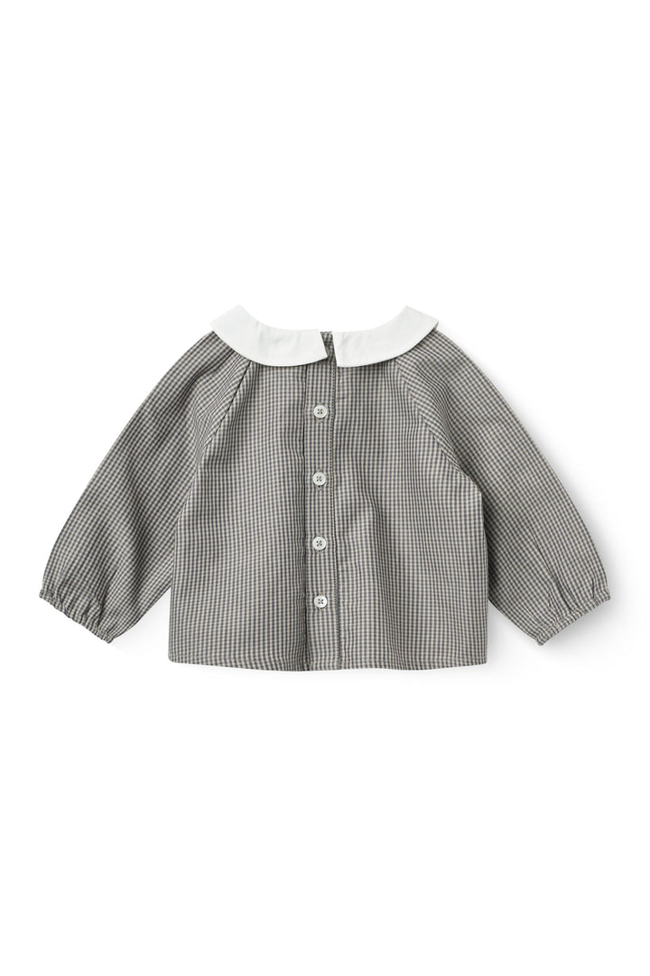 Checkered Emb. Baby Set w. Blouse and Bloomers - Grey Check Comb.