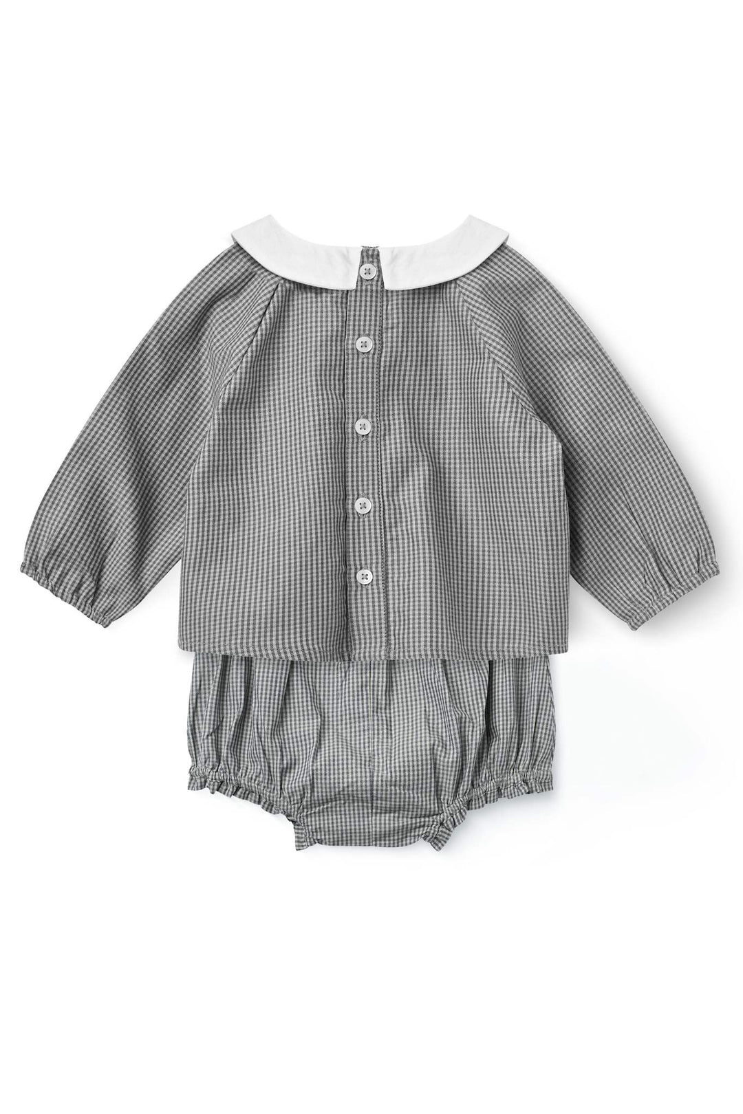 Checkered Emb. Baby Set w. Blouse and Bloomers - Grey Check Comb.