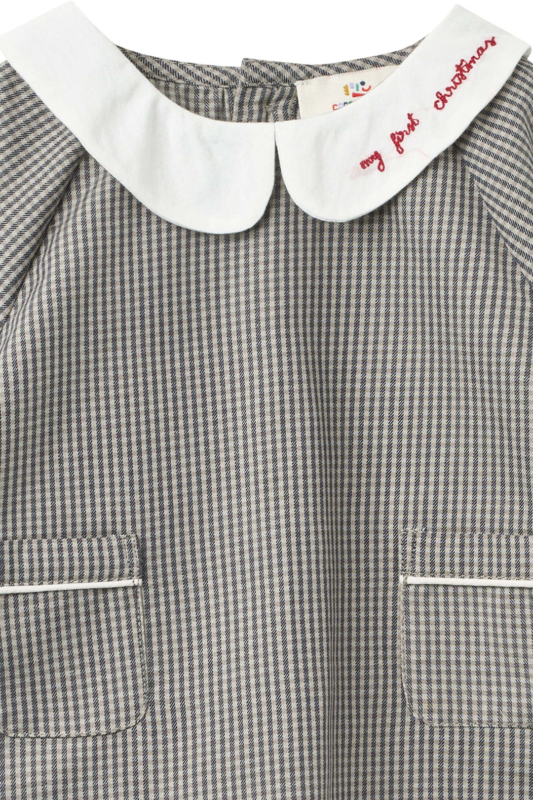 Checkered Emb. Baby Set w. Blouse and Bloomers - Grey Check Comb.