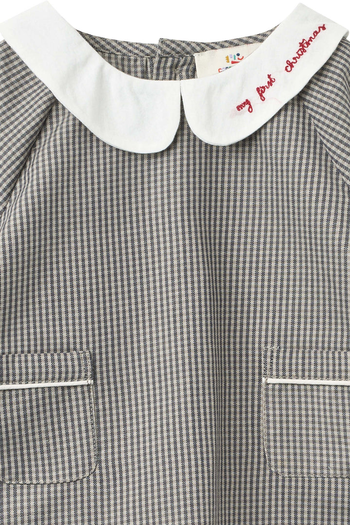 Checkered Emb. Baby Set w. Blouse and Bloomers - Grey Check Comb.