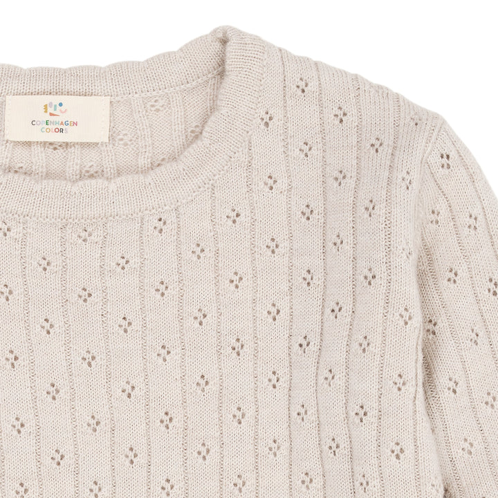 MERINO CLASSIC POINTELLE BLOUSE - PALE CREAM MELANGE