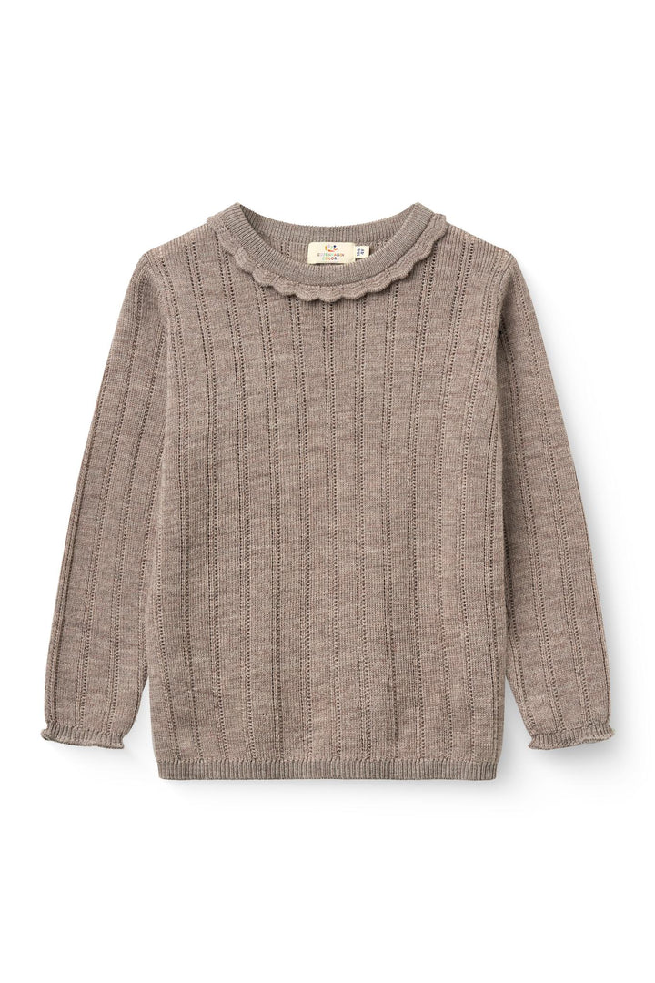 Ls Merino Pointelle Blouse - Natural Melange