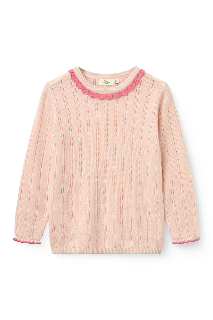Ls Merino Pointelle Blouse - Soft Pink Comb.