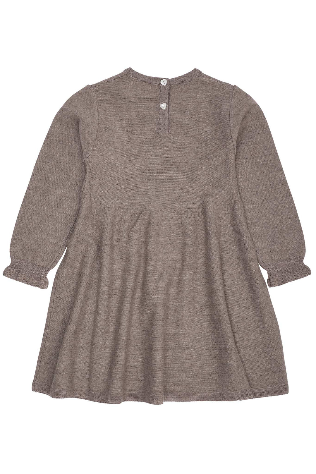 MERINO LS CABLE DRESS W. HEARTS - NATURAL MEL. W. DUSTY BLUE HEART
