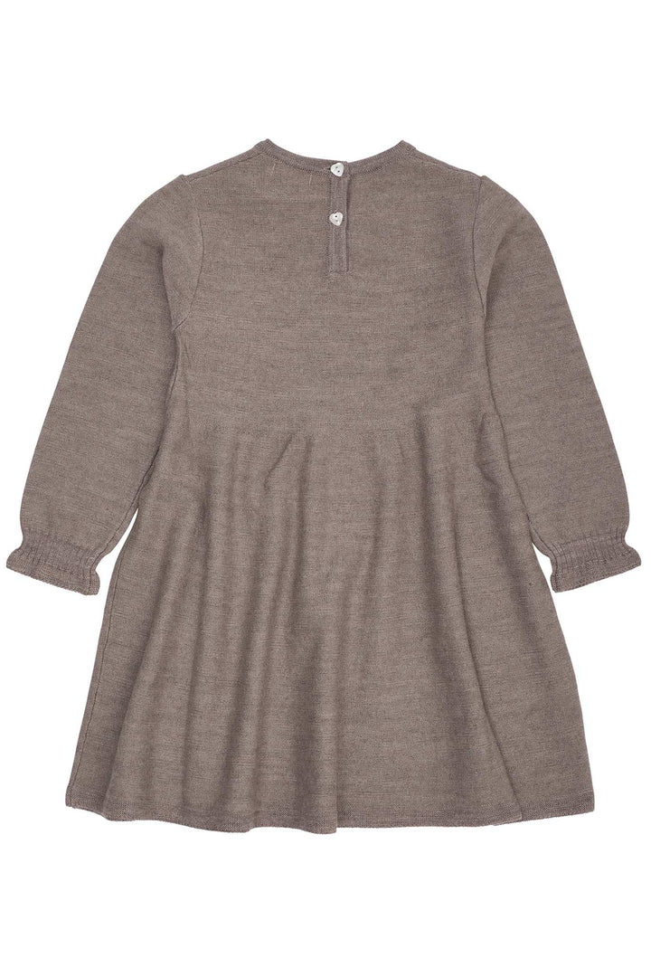 MERINO LS CABLE DRESS W. HEARTS - NATURAL MEL. W. DUSTY BLUE HEART