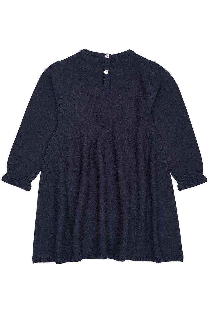 MERINO LS CABLE DRESS W. HEARTS - NAVY W. BUBBELGUM HEART