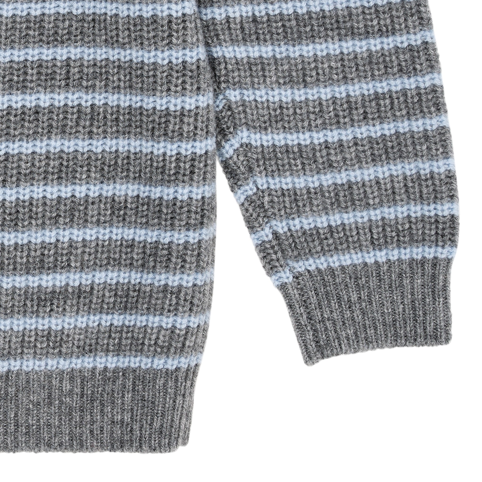 CASHMERE CLASSIC RIB PULLOVER - GREY MEL/DUSTY BLUE STRIPE