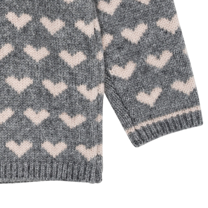 CASHMERE CARDIGAN W. HEARTS - GREY MEL/TAUPE COMBI