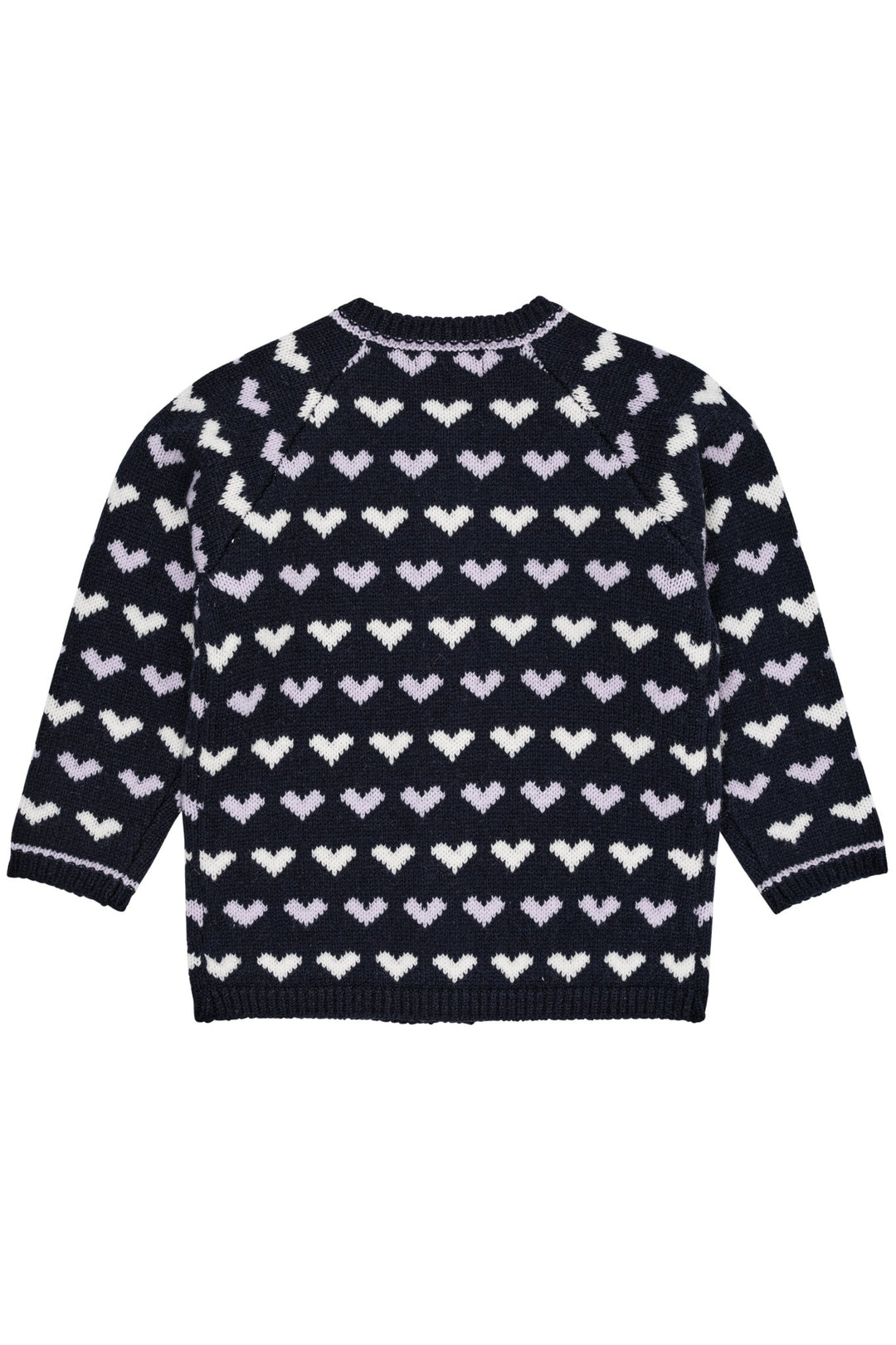 CASHMERE CARDIGAN W. HEARTS - NAVY/LAVENDER COMBI