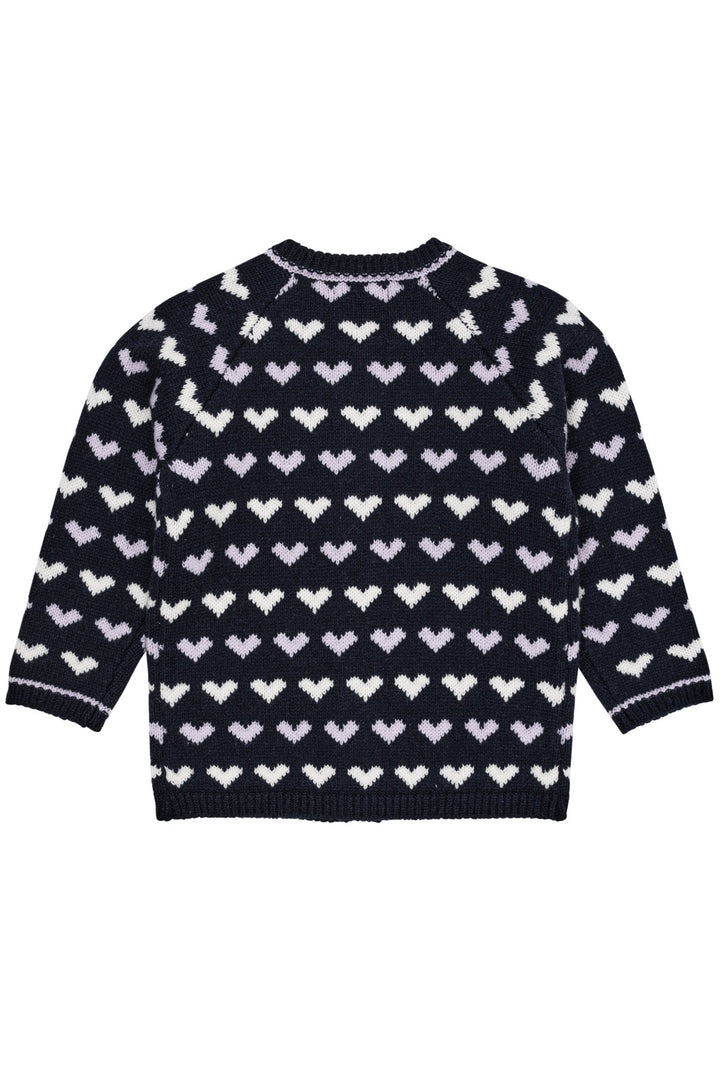 CASHMERE CARDIGAN W. HEARTS - NAVY/LAVENDER COMBI