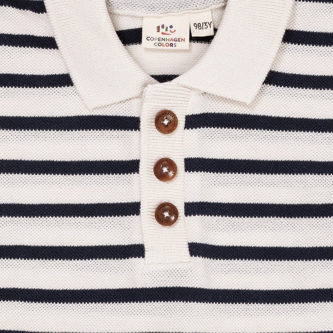 STRIPED PIQUE POLO W. LS - NAVY/CREAM STRIPE