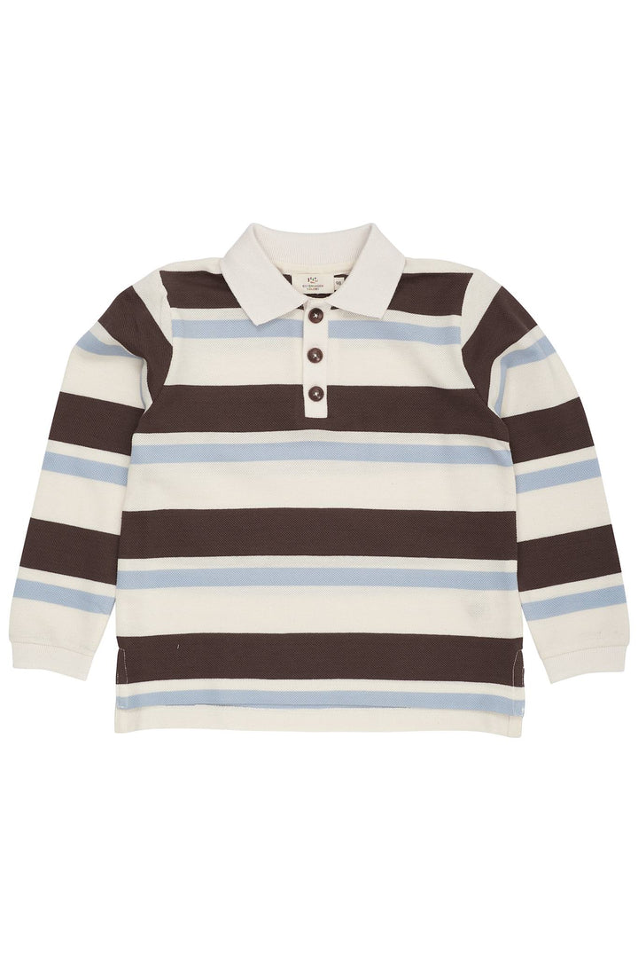 STRIPED PIQUE POLO W. LS - DUSTY BLUE COMBI
