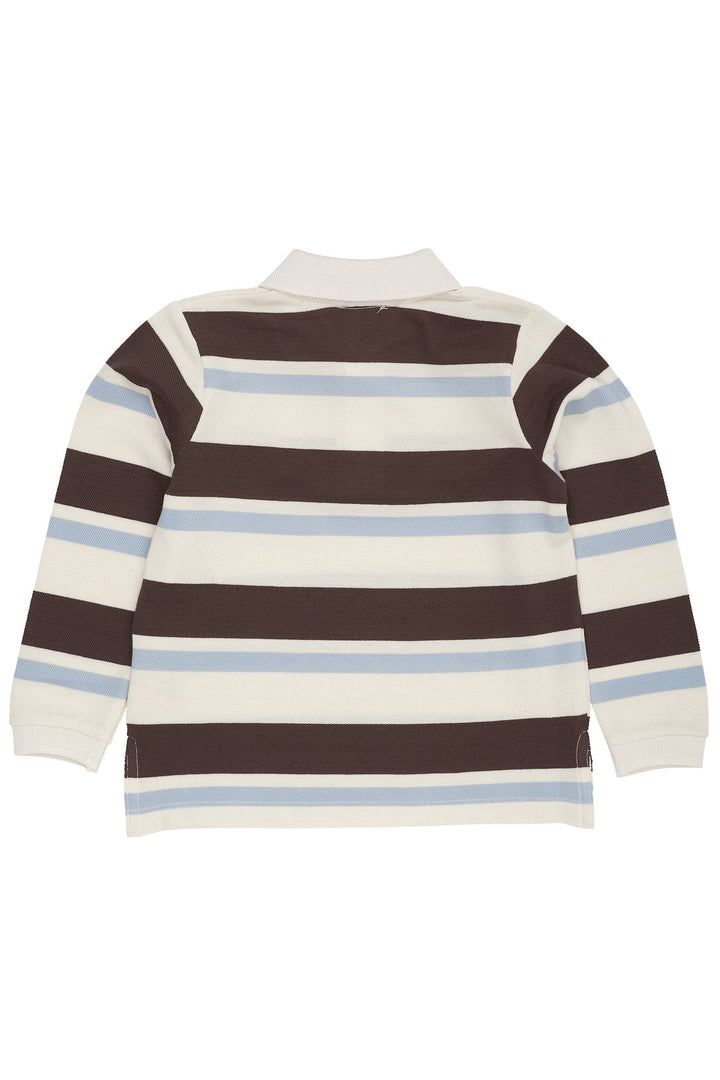STRIPED PIQUE POLO W. LS - DUSTY BLUE COMBI