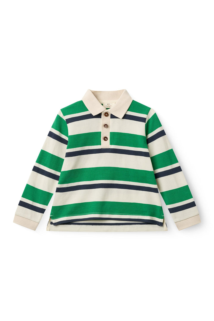 STRIPED PIQUE POLO W. LS - GREEN COMBI