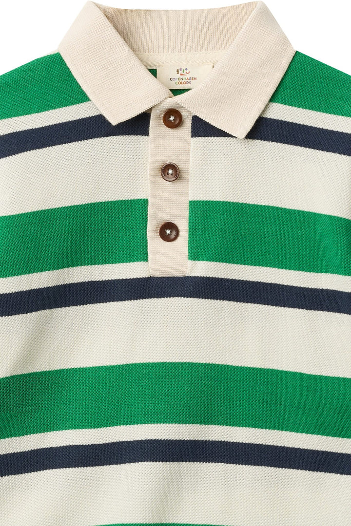 STRIPED PIQUE POLO W. LS - GREEN COMBI