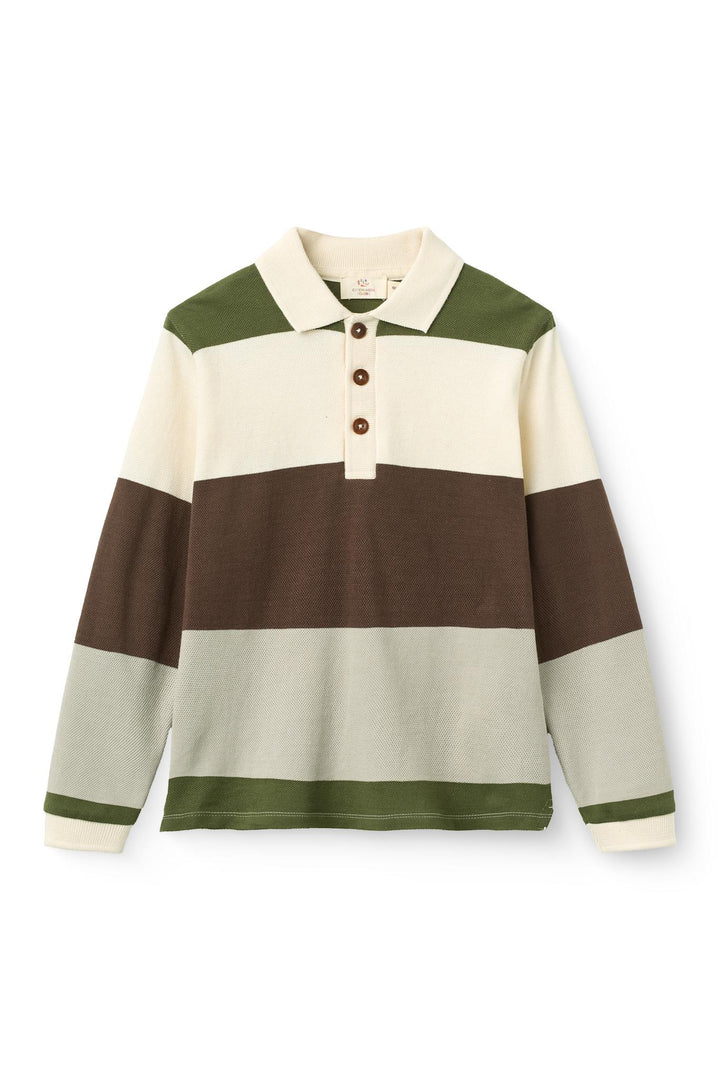 Stripe Pique Polo w. LS - Grey