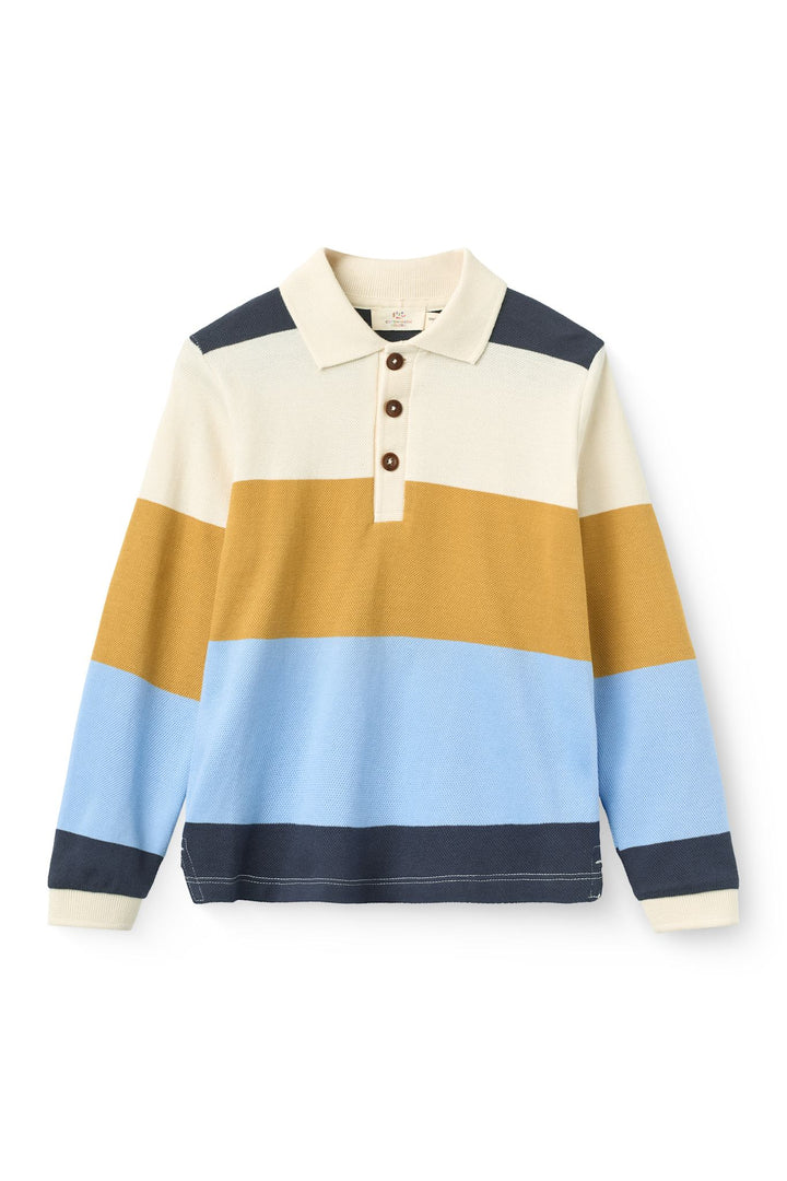 Stripe Pique Polo w. LS - Mustard