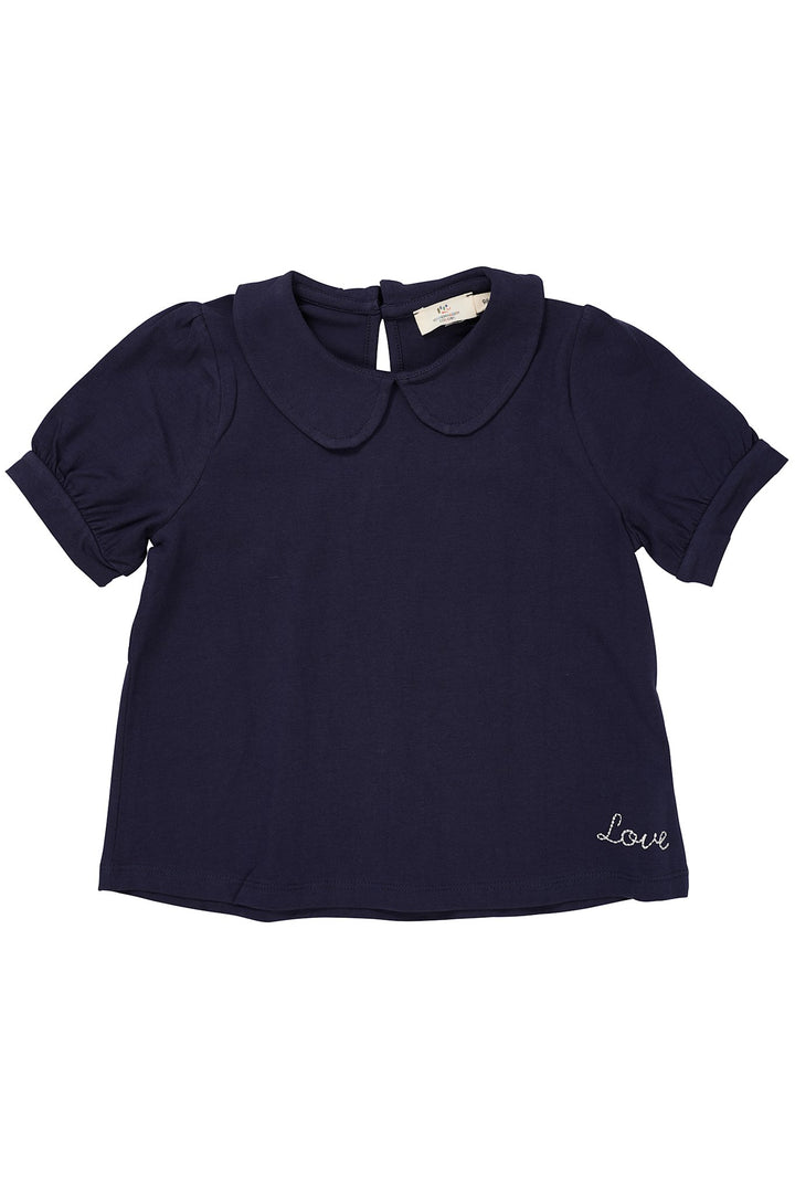 SOLID BLOUSE W. COLLAR SS - NAVY