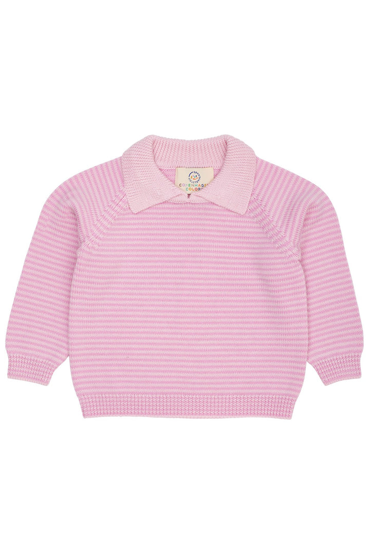 MERINO STRIPED BLOUSE W. COLLAR - BALLERINA/SYRINGA STRIPE