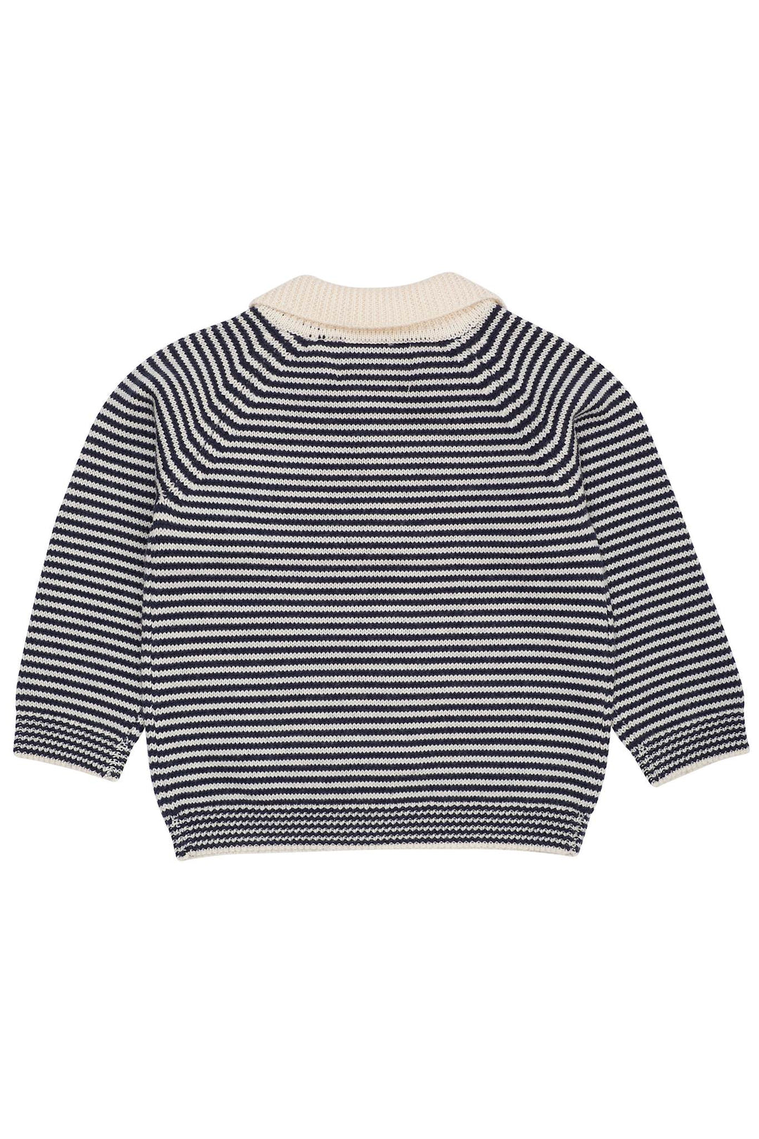 MERINO STRIPED BLOUSE W. COLLAR - CREAM/NAVY STRIPE