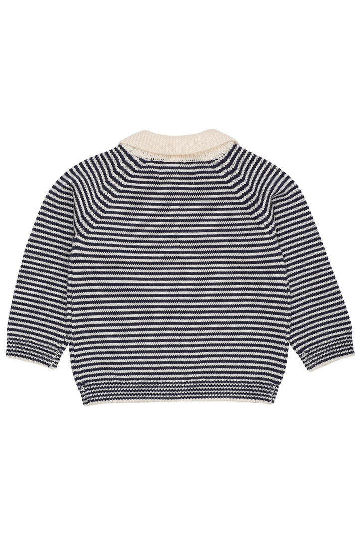 MERINO STRIPED BLOUSE W. COLLAR - CREAM/NAVY STRIPE