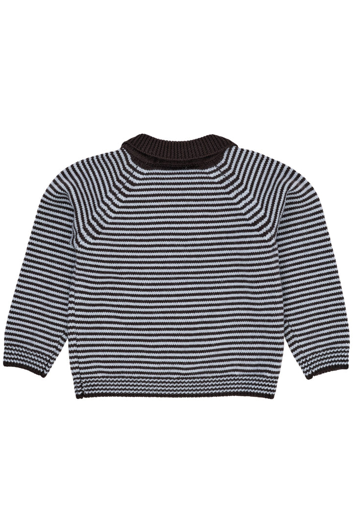 Merino Striped Blouse W. Collar - DK BROWN/DUSTY BLUE STRIPE