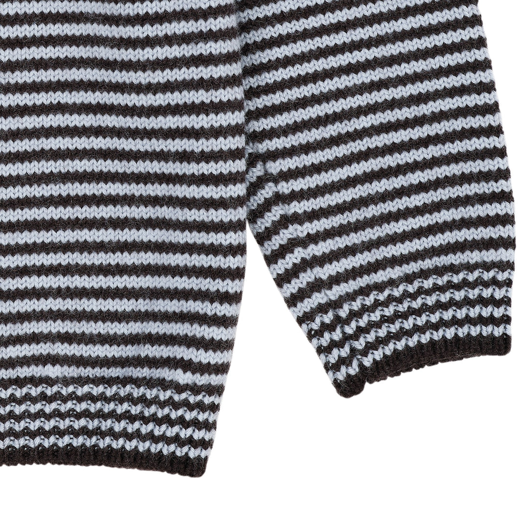 Merino Striped Blouse W. Collar - DK BROWN/DUSTY BLUE STRIPE