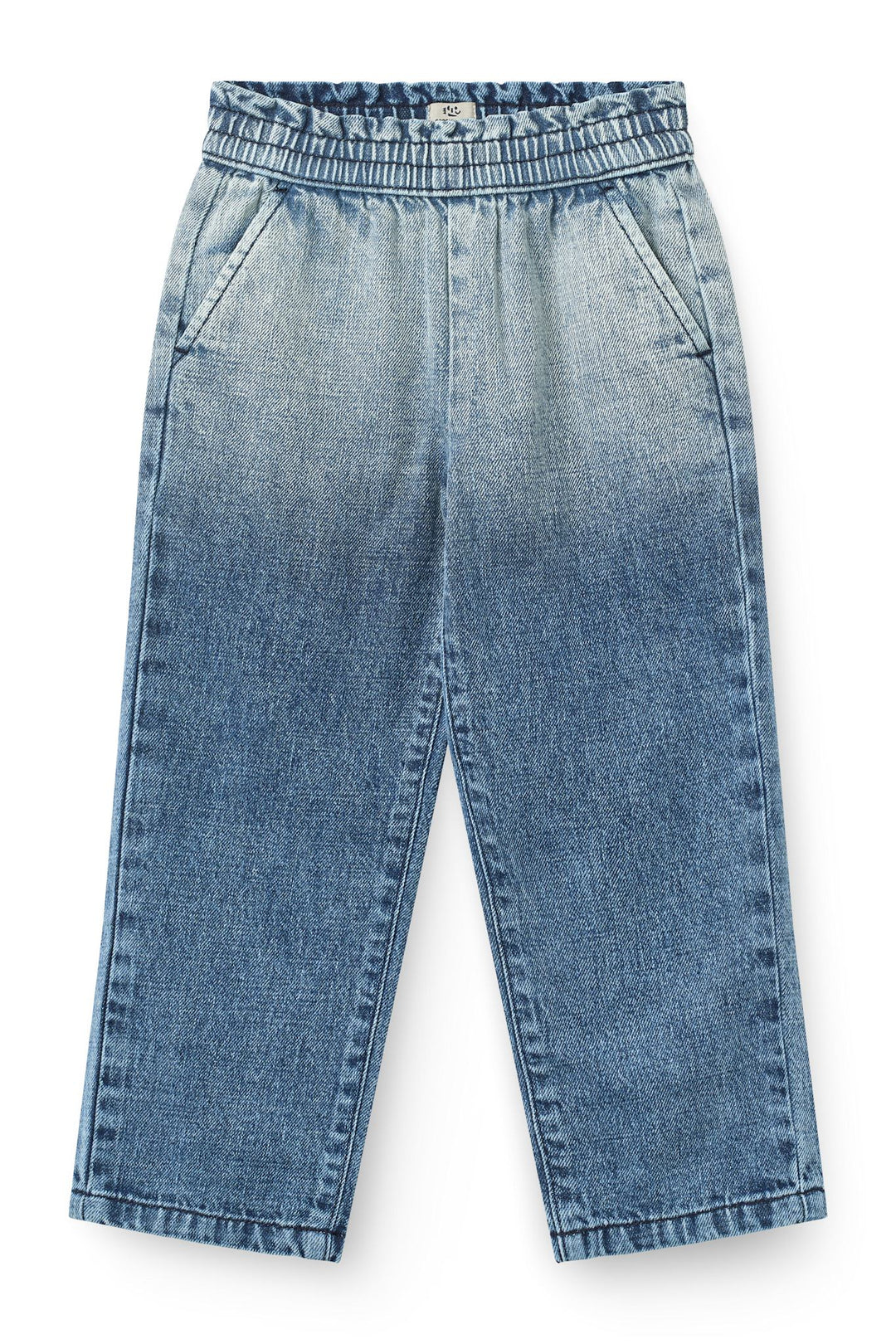 FRILL DENIM PANTS W. BOW - BLOCK SPRAY