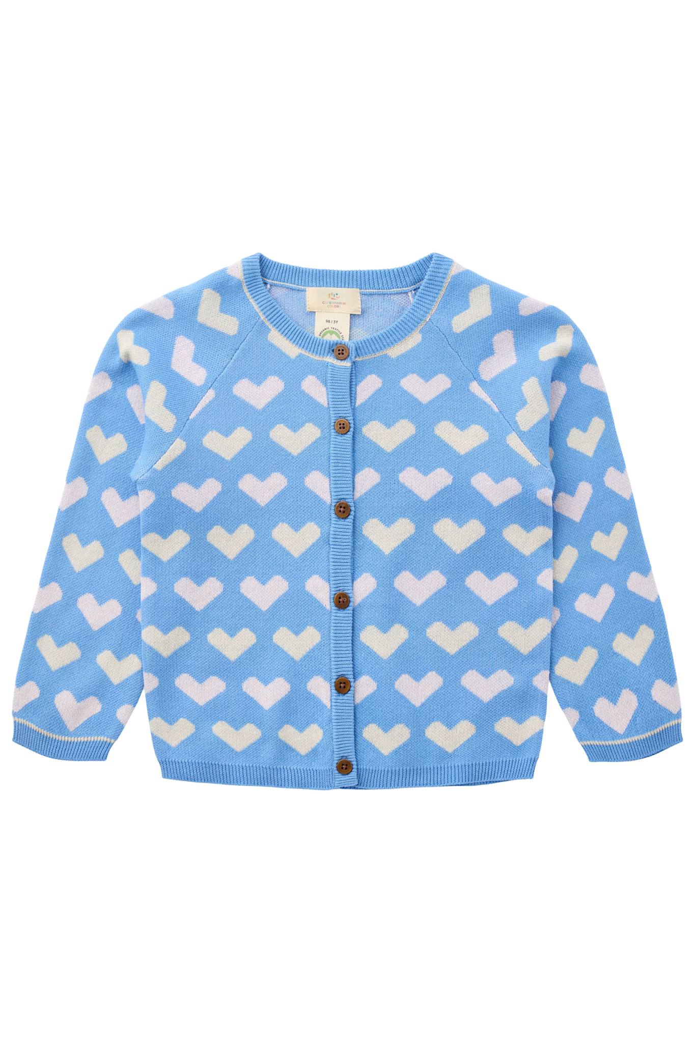 KNITTED HEART CARDIGAN - SKY BLUE COMB.