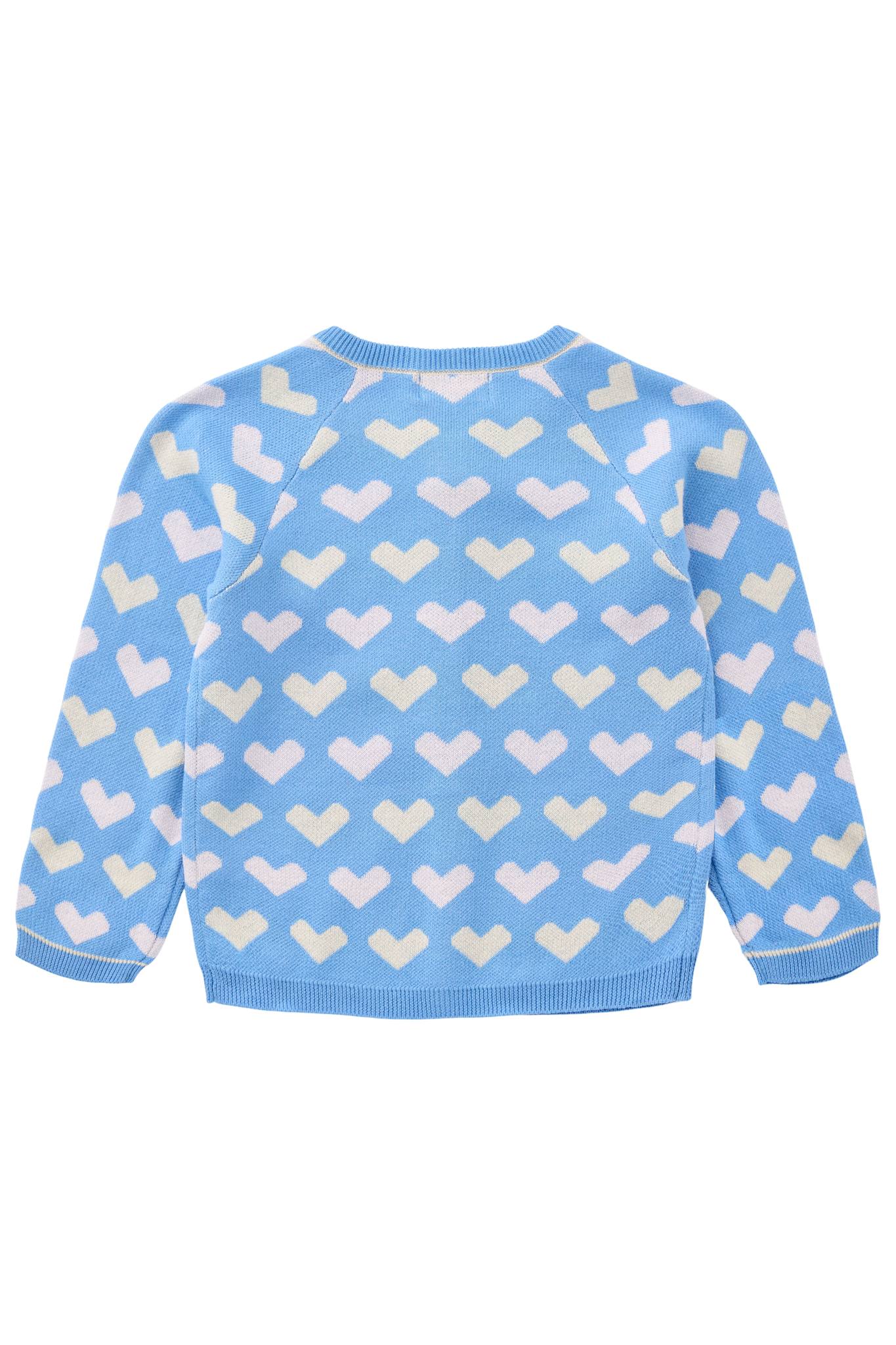 KNITTED HEART CARDIGAN - SKY BLUE COMB.