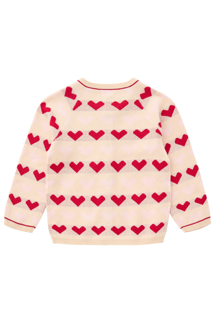 KNITTED HEART CARDIGAN - BERRY COMB