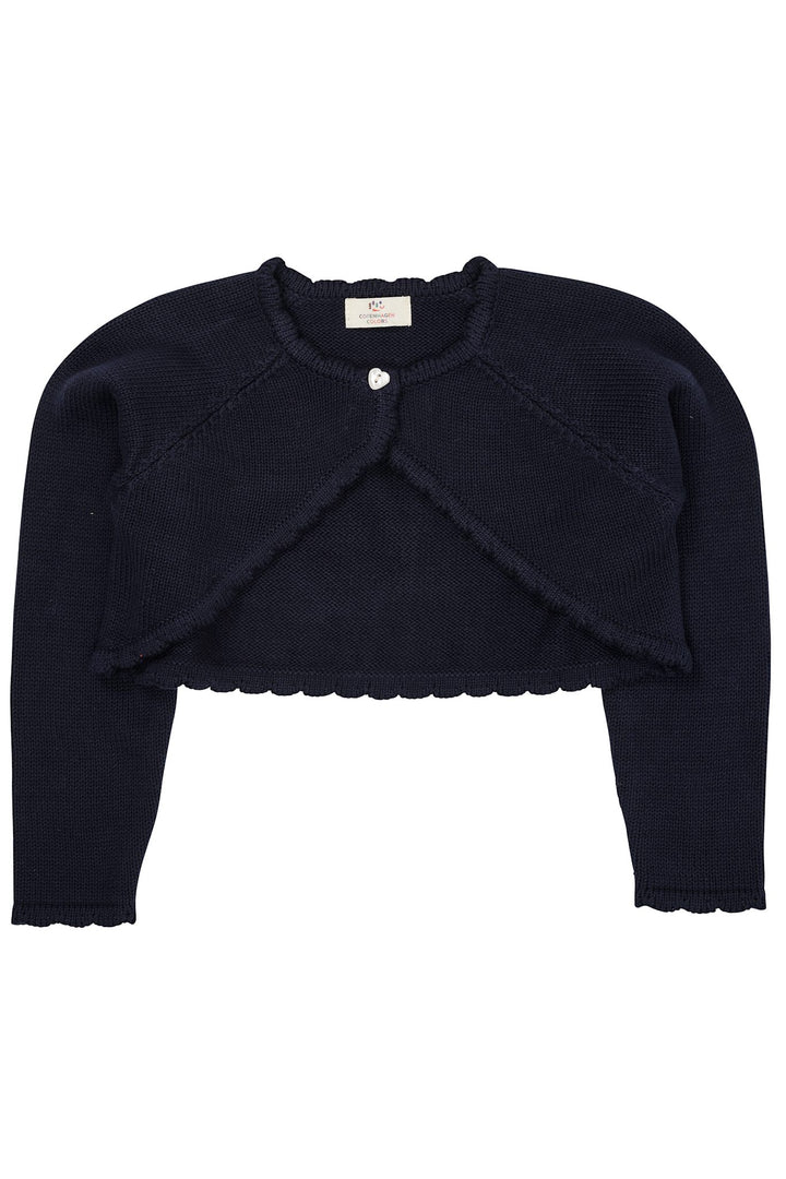 LT. KNITTED BOLERO W. HEART BUTTON - NAVY