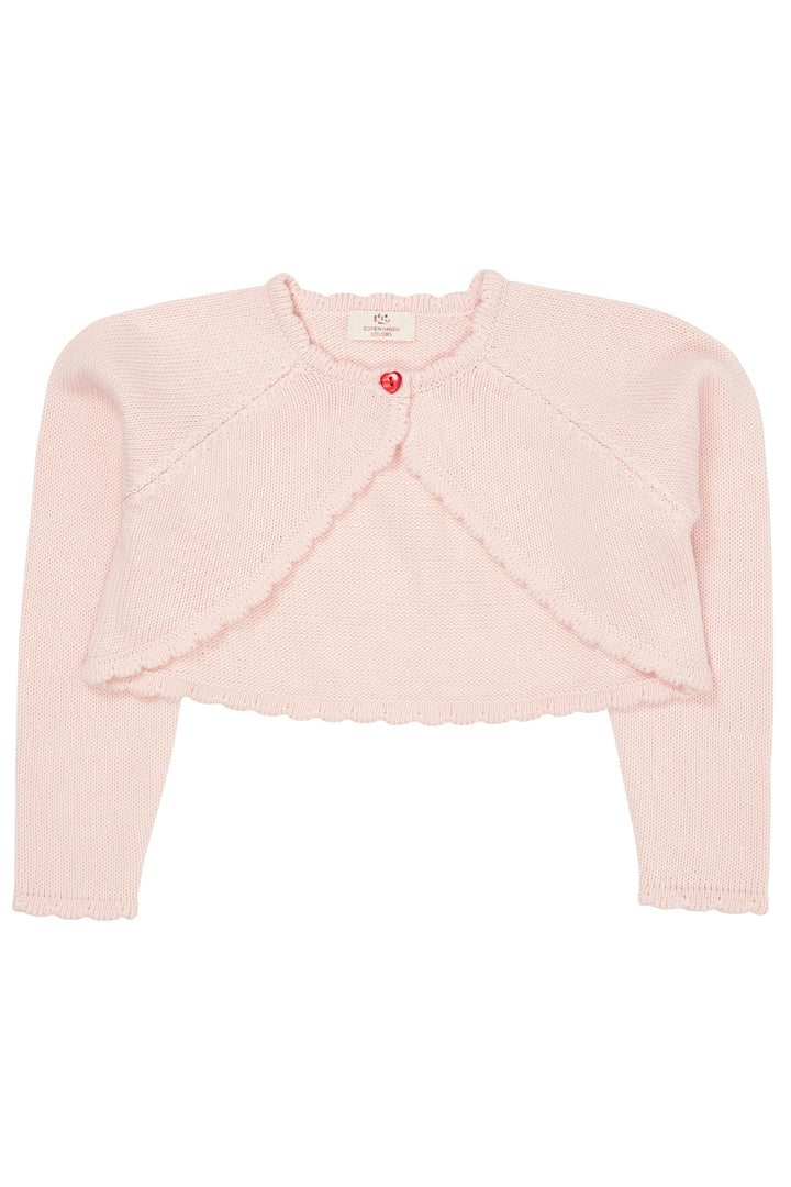LT. KNITTED BOLERO W. HEART BUTTON - SOFT PINK