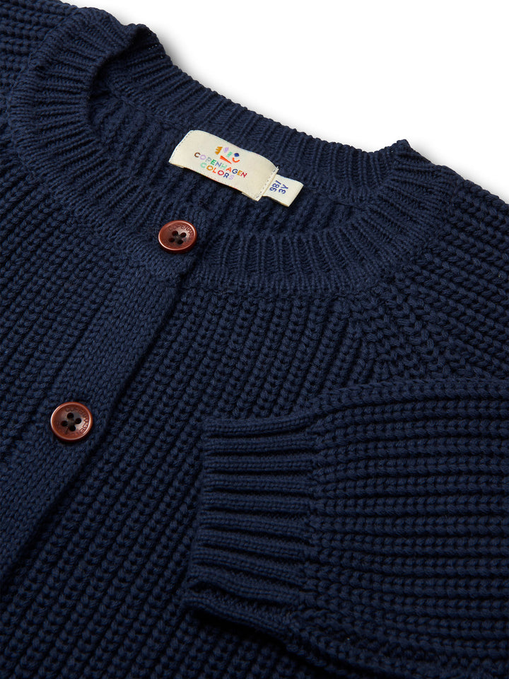 KNITTED CLASSIC RIB CARDIGAN - NAVY