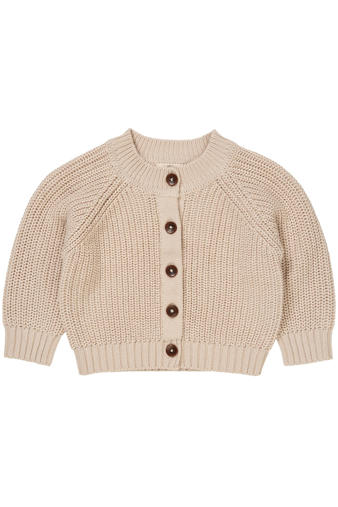 KNITTED CLASSIC RIB CARDIGAN - BEIGE