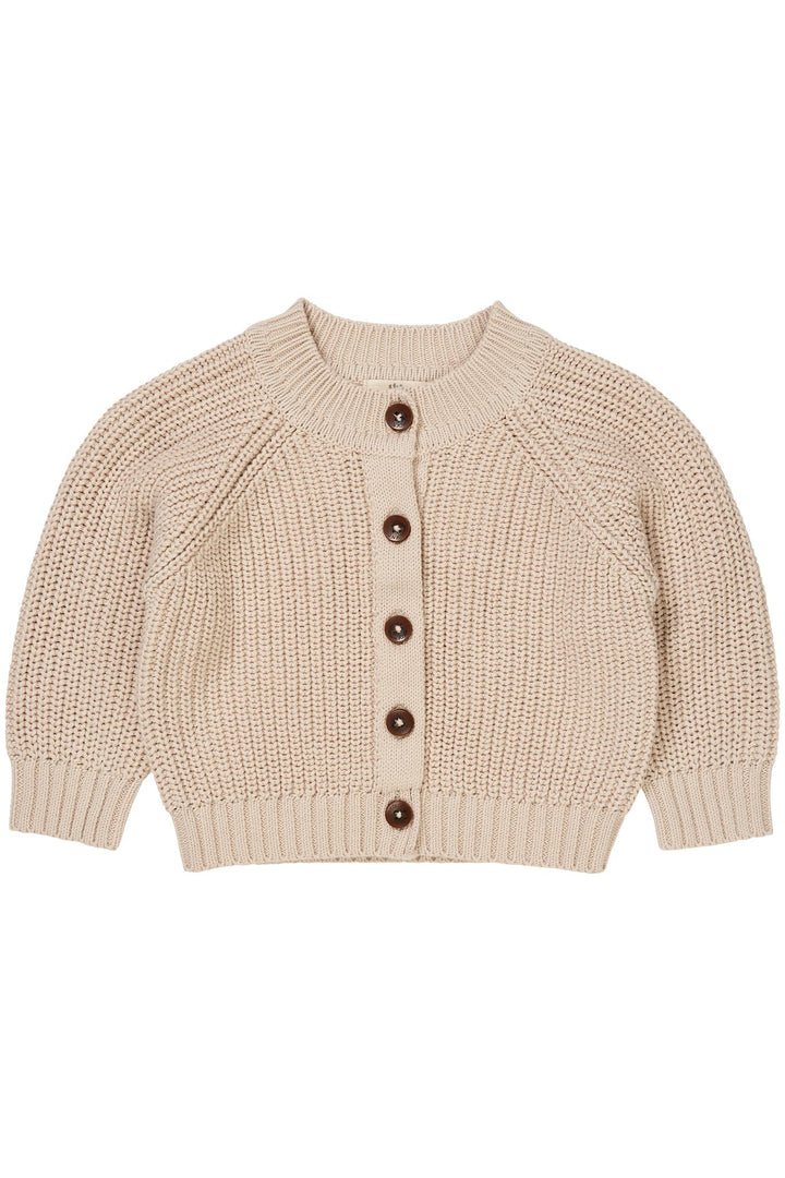 KNITTED CLASSIC RIB CARDIGAN - BEIGE
