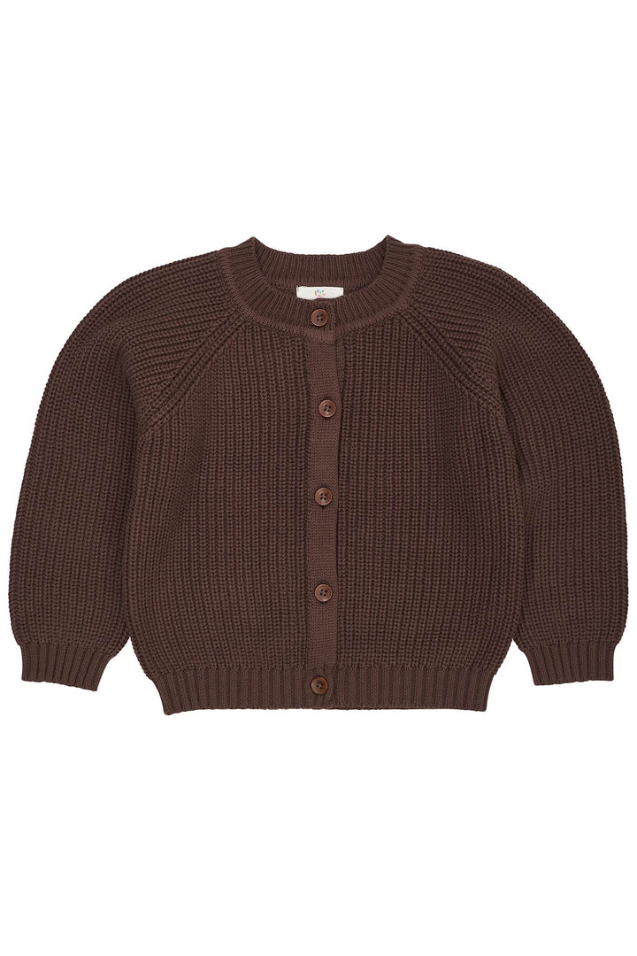 KNITTED CLASSIC RIB CARDIGAN - DK BROWN