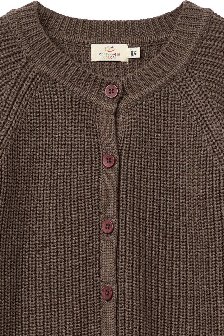 KNITTED CLASSIC RIB CARDIGAN - DK BROWN