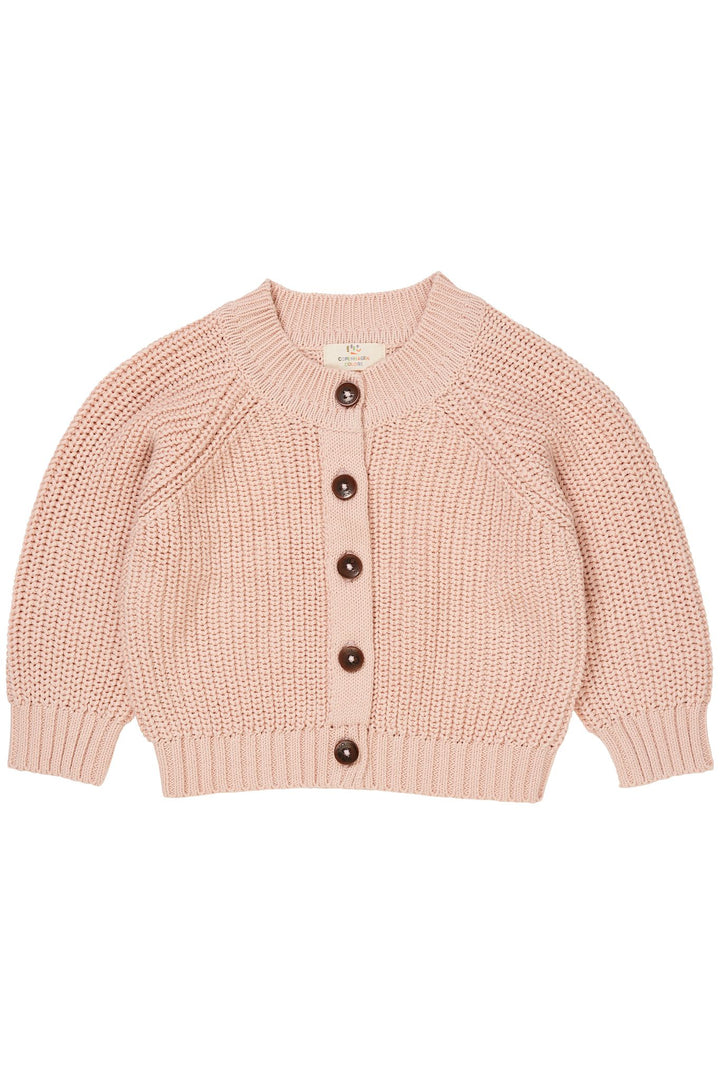 KNITTED CLASSIC RIB CARDIGAN - DUSTY ROSE