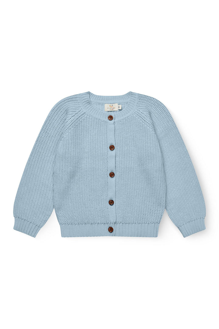 KNITTED CLASSIC RIB CARDIGAN - DUSTY BLUE