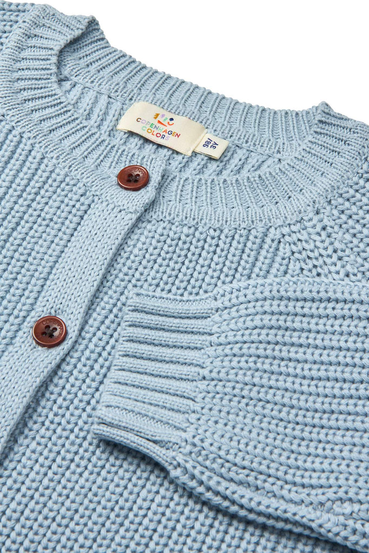 KNITTED CLASSIC RIB CARDIGAN - DUSTY BLUE