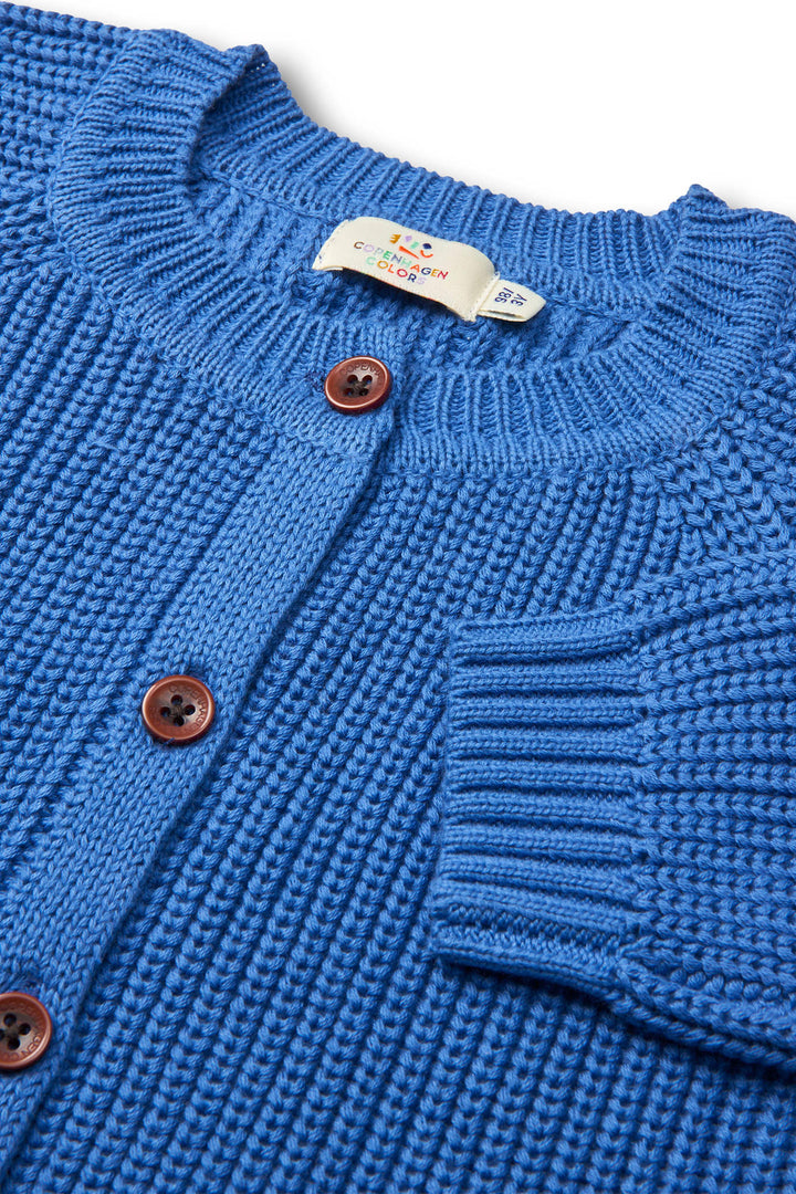 KNITTED CLASSIC RIB CARDIGAN - SHARP BLUE