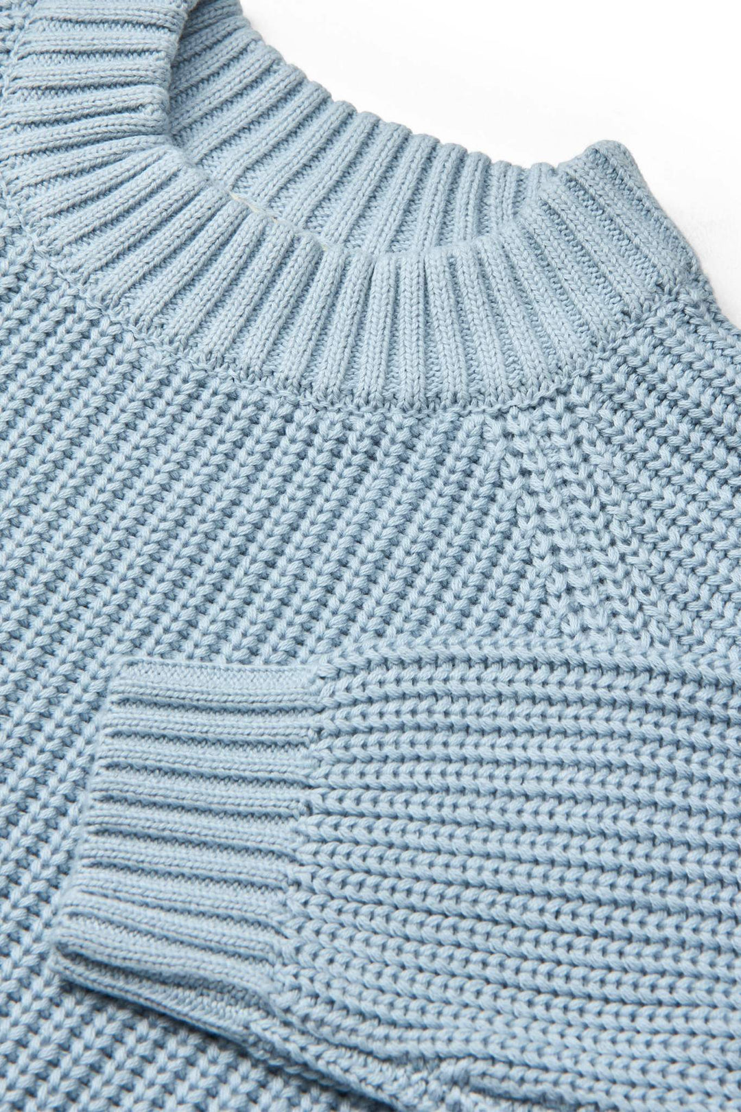 KNITTED CLASSIC RIB BLOUSE - DUSTY BLUE