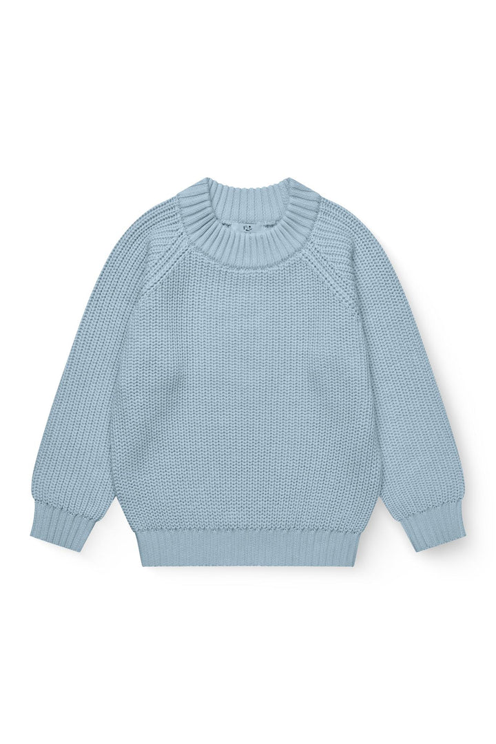 KNITTED CLASSIC RIB BLOUSE - DUSTY BLUE